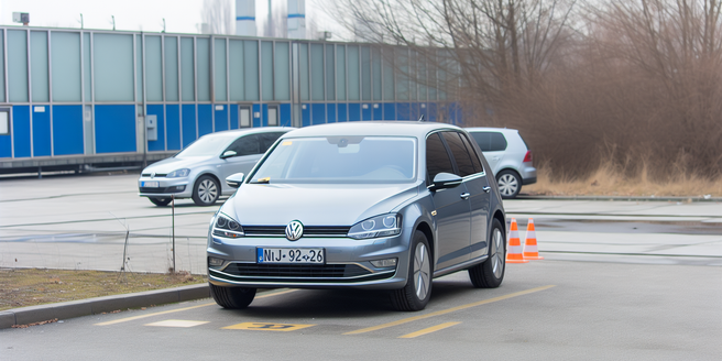 A Volkswagen car parked in an emission testing site