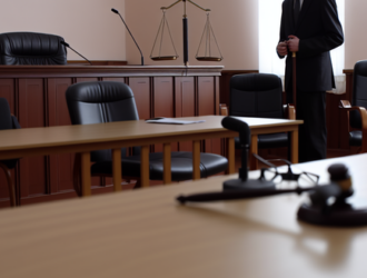 A hushed courtroom scene with a judge presiding