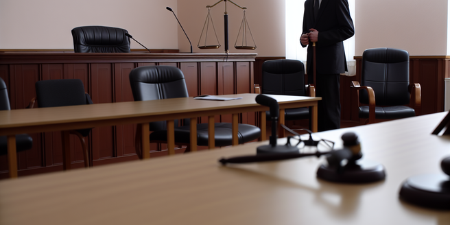 A hushed courtroom scene with a judge presiding