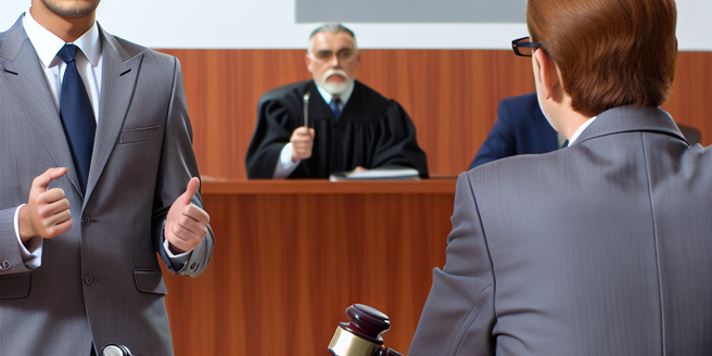 A courtroom scene with a car manufacturer representative and a consumer