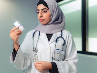 A doctor holding a bottle of Baycol or cerivastatin, looking seriously at it
