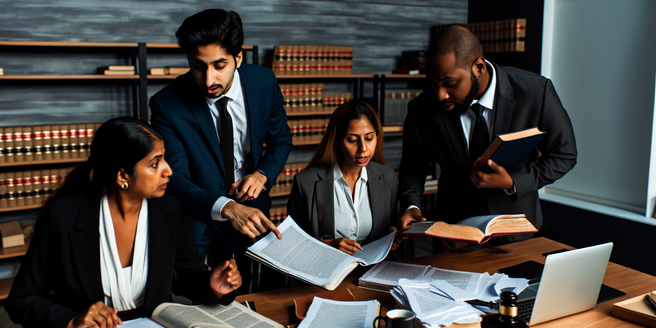A group of legal professionals discussing a mass tort case