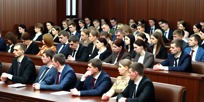 A large group of people sitting in a courtroom