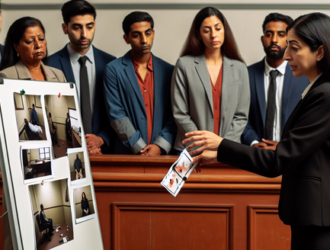 A lawyer presenting evidences in front of a jury