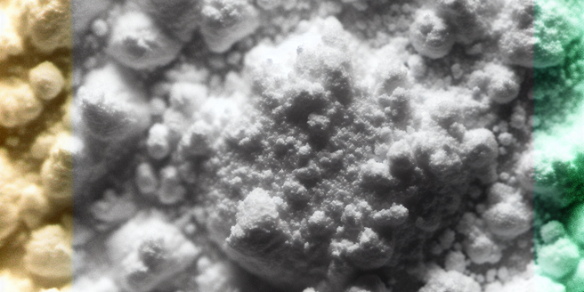 A magnified image of talcum powder particles