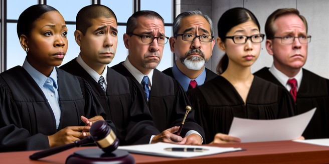A panel of judges making a crucial decision during a court case
