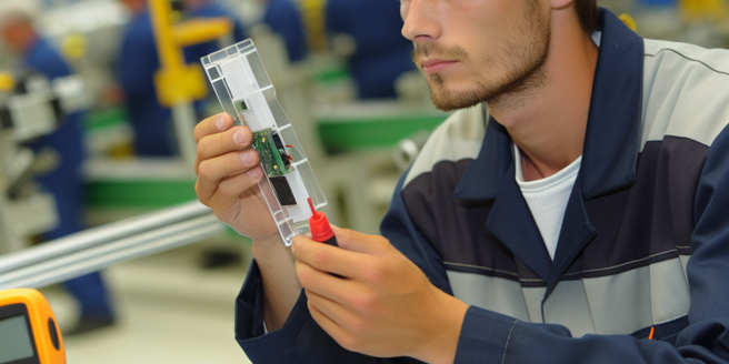 A product assembler in a manufacturing unit focusing on the quality of the product