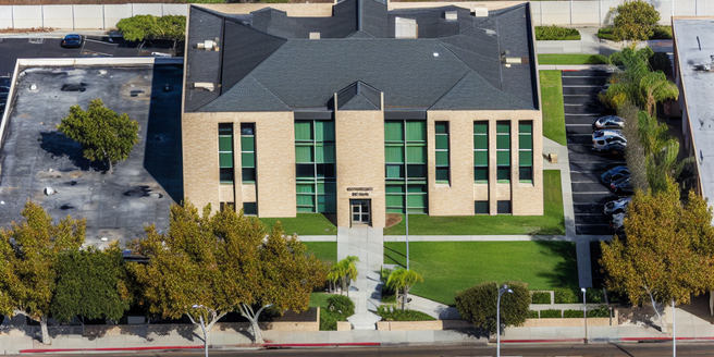 Aerial view of a single consolidated district court building