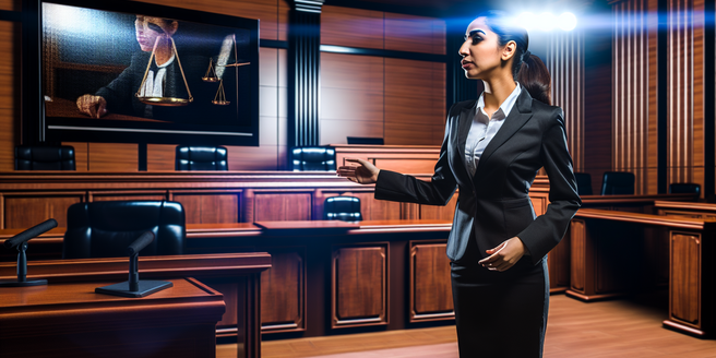 An attorney standing in a courtroom discussing a case