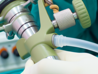 An image illustrating the power morcellator, a surgical instrument being used in an operation