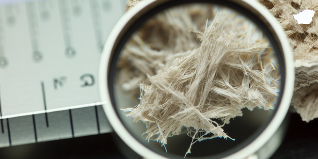 Closeup view of fibrous asbestos mineral specimen on laboratory table