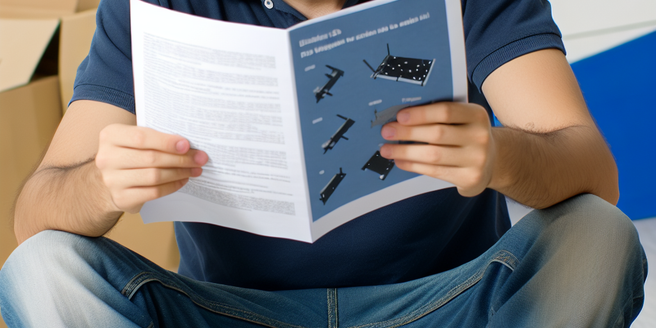 man carefully reading user manual for assembly of a new product
