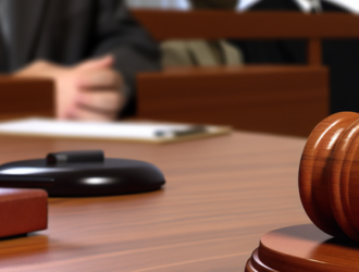 A court scene, with a focus on the product placed in evidence