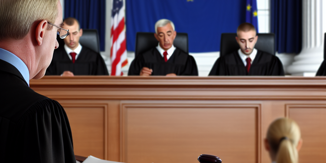 A federal court in session, with a judge reading out the judgment