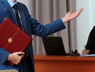 A lawyer presenting a case of negligence to a jury in a courtroom