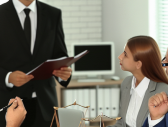 A legal team discussing a case in an office setting
