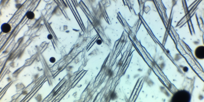 A microscopic view of asbestos fibers