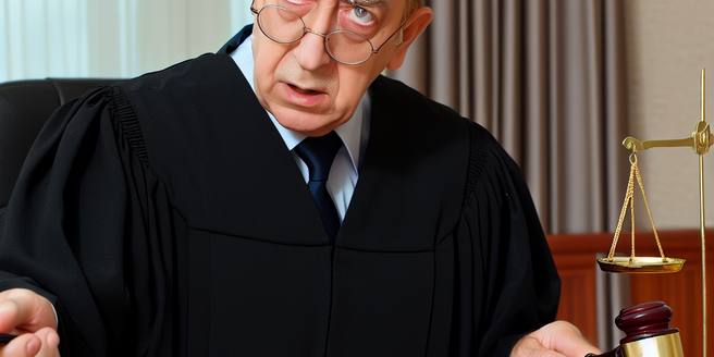 A stern looking judge presiding over a tort law case