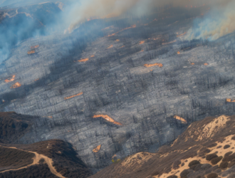 Aerial view of wildfire destruction caused by pg&e