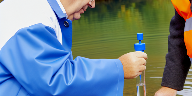 An inspector testing the water quality at a local river