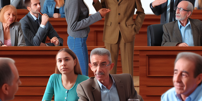 Multiple individuals engaging in a courtroom debate