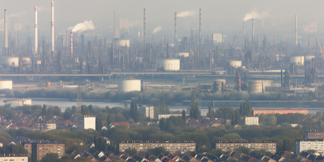 Perspective of a heavily industrialized city contributing to air pollution