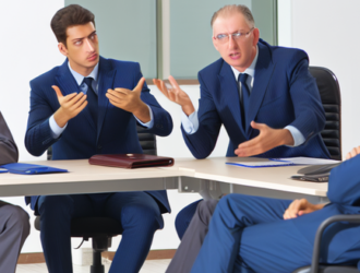 Several shareholders in a heated meeting with the companys executives