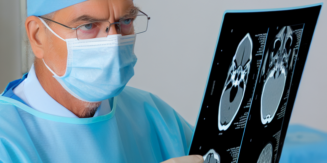 Surgeon looking at scans of a patient with mesothelioma