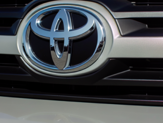 Toyotas logo visible on the front of a vehicle